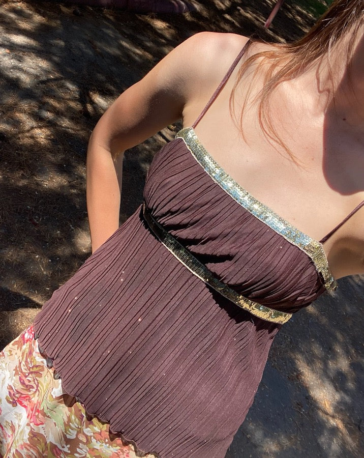Vintage Brown Sequin Trim Cami