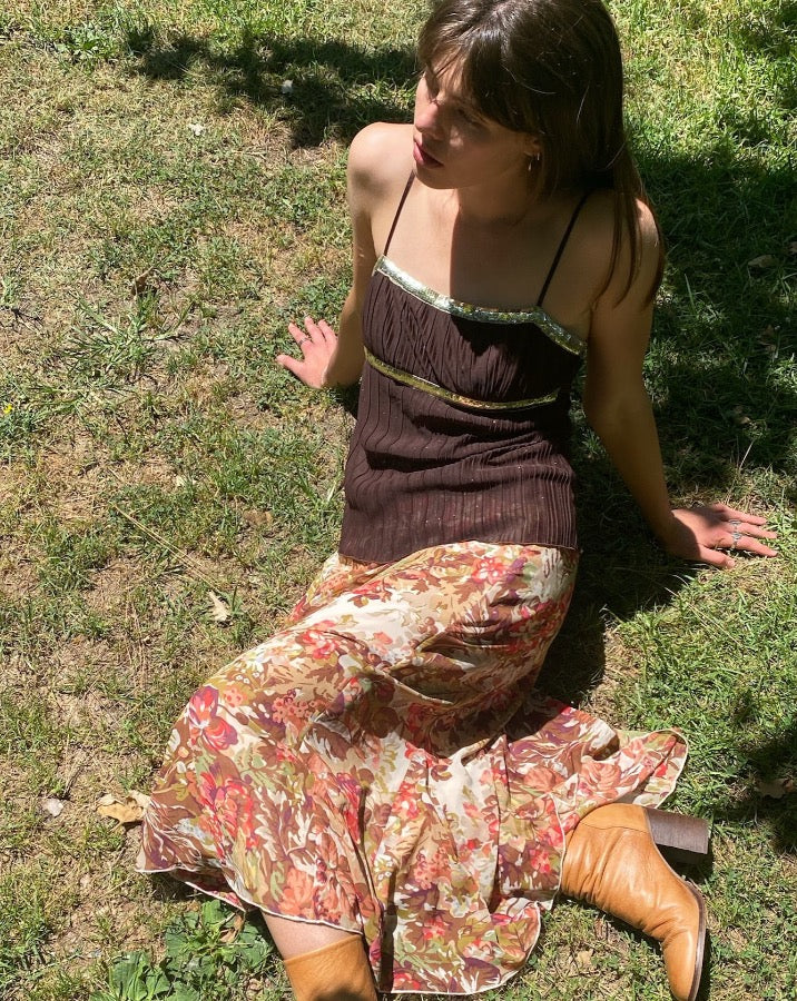 Vintage Brown Sequin Trim Cami