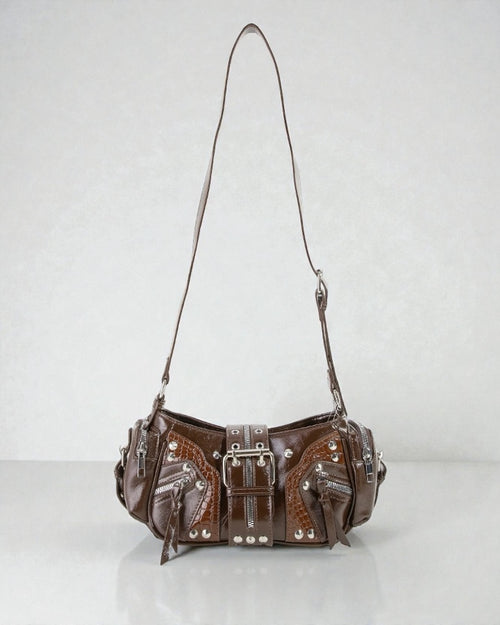 Brown Christina Rivet Shoulder Bag