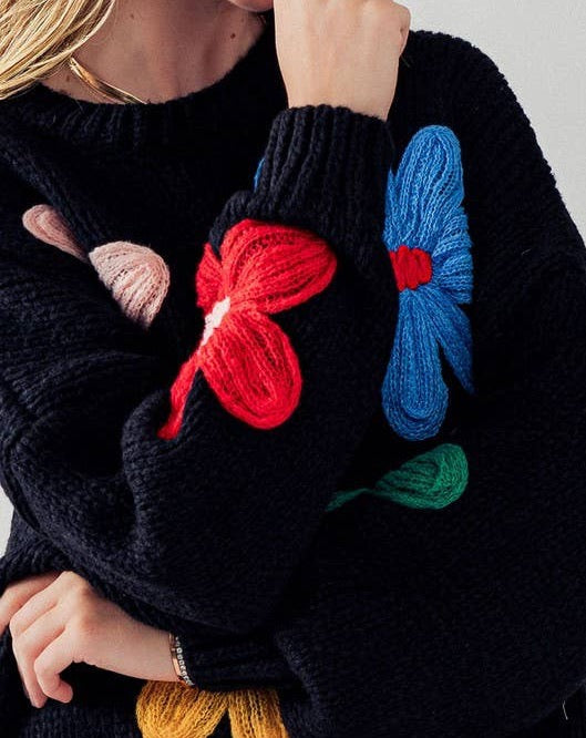 Embroidered Daisy Floral Oversized Sweater