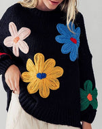 Embroidered Daisy Floral Oversized Sweater
