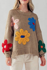 Embroidered Daisy Floral Oversized Sweater