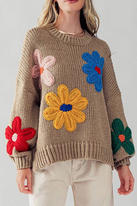 Embroidered Daisy Floral Oversized Sweater