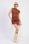 Brown Mini Off Shoulder Dress