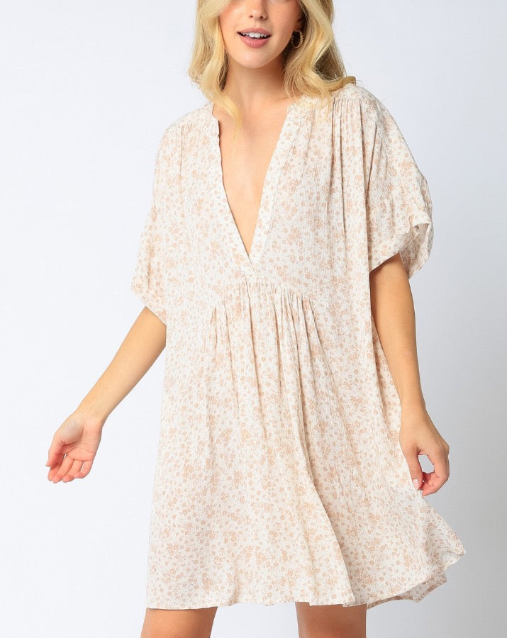 Cream Ditsy Floral Dress