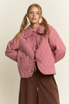 Gingham Collared Tie Front Quilted Jacket