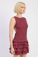Wine Smocked Mini Dress