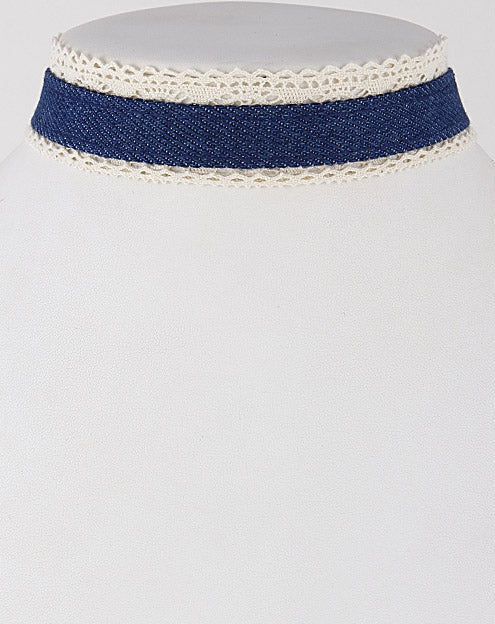 Denim Crochet Trim Choker