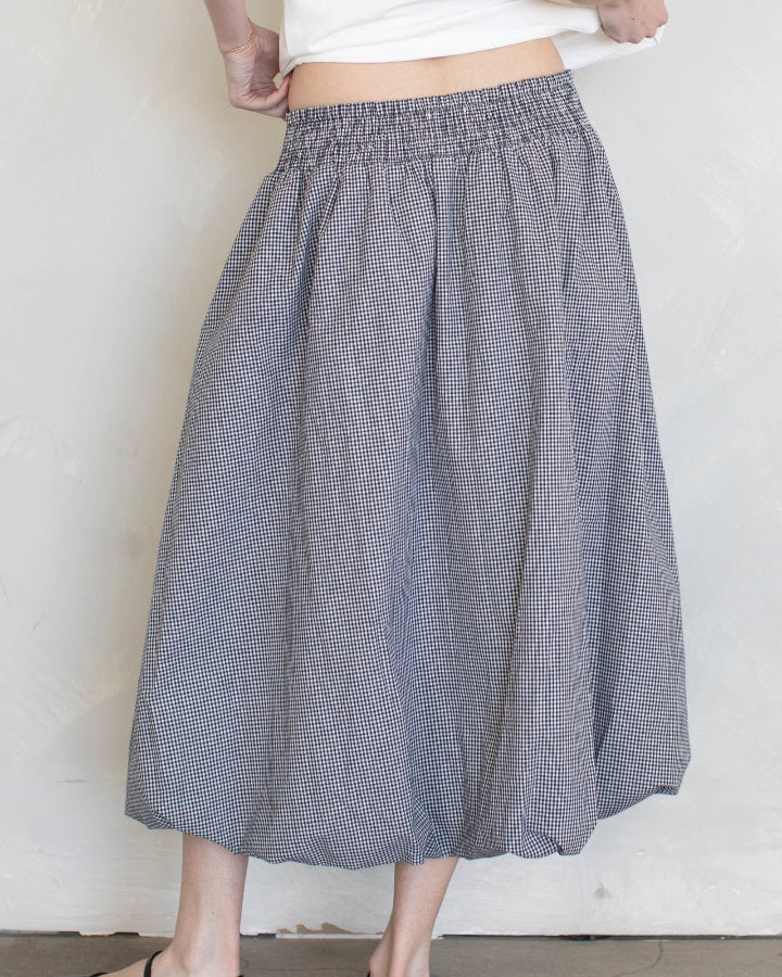 Navy Gingham Balloon Midi Skirt