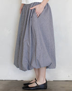 Navy Gingham Balloon Midi Skirt