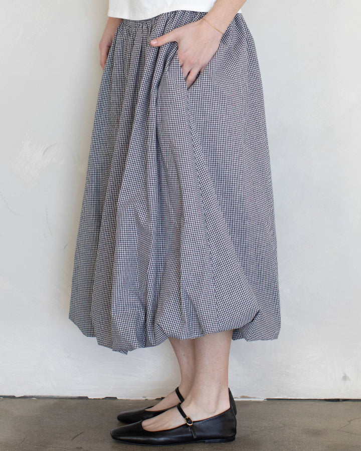 Navy Gingham Balloon Midi Skirt