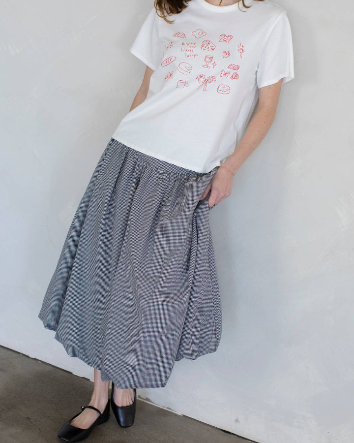 Navy Gingham Balloon Midi Skirt