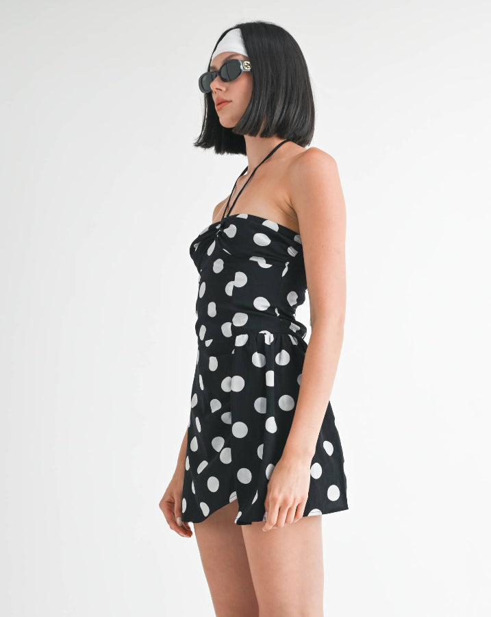 Mini Ruched Polka Dot Dress