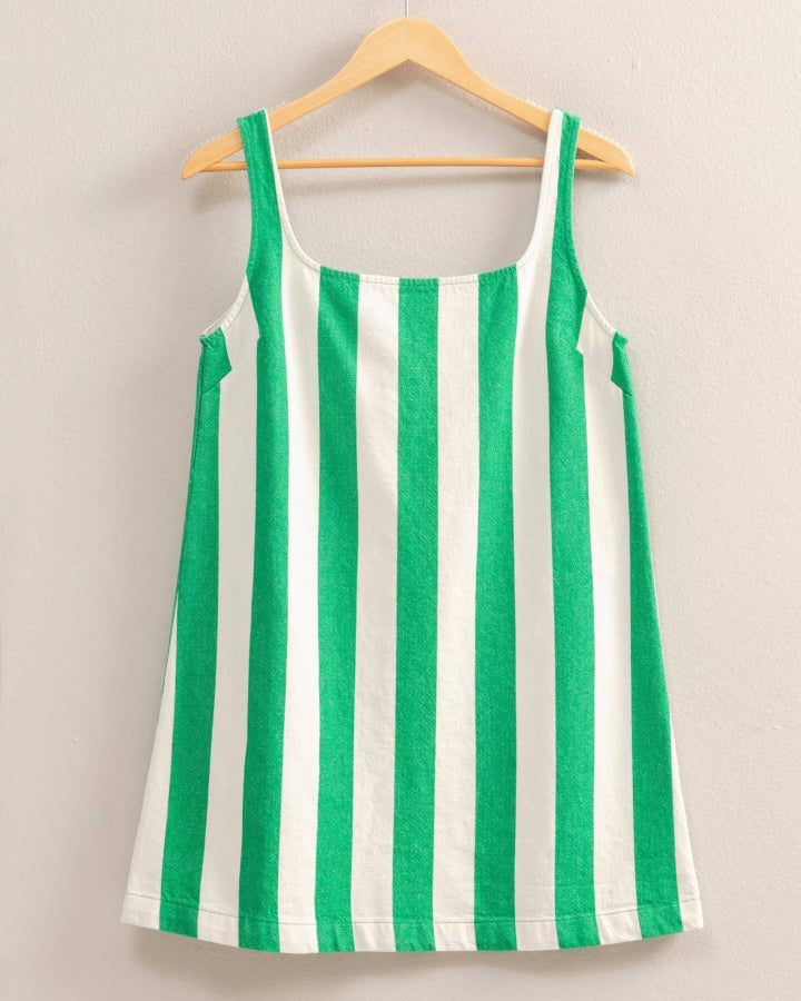 Green Striped Woven Mini Dress