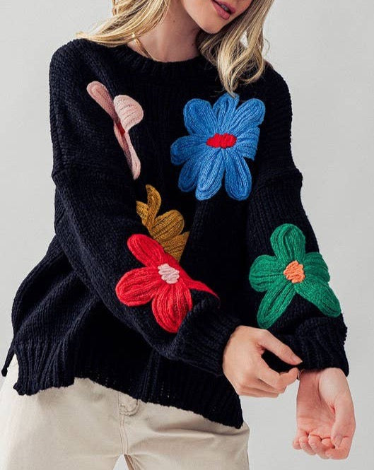 Embroidered Daisy Floral Oversized Sweater