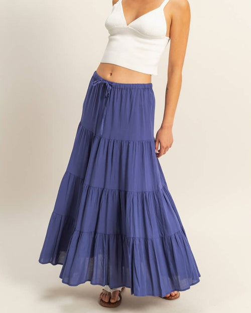 High Waisted Black Tiered Maxi Skirt