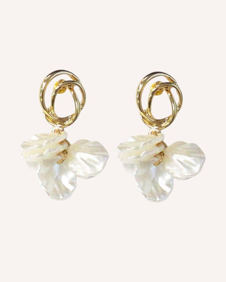 Faux Pearl Flower Petal Earrings
