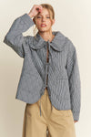 Gingham Collared Tie Front Quilted Jacket