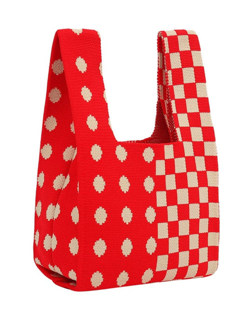 Check & Dot  Knit Tote Bag