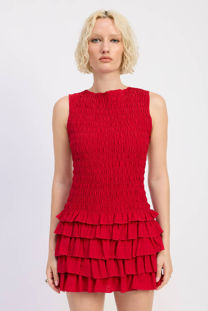 Wine Smocked Mini Dress