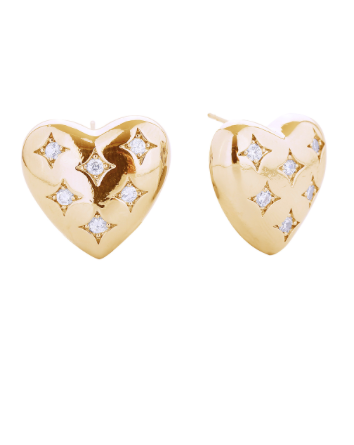 Gold Crystal Heart Studs