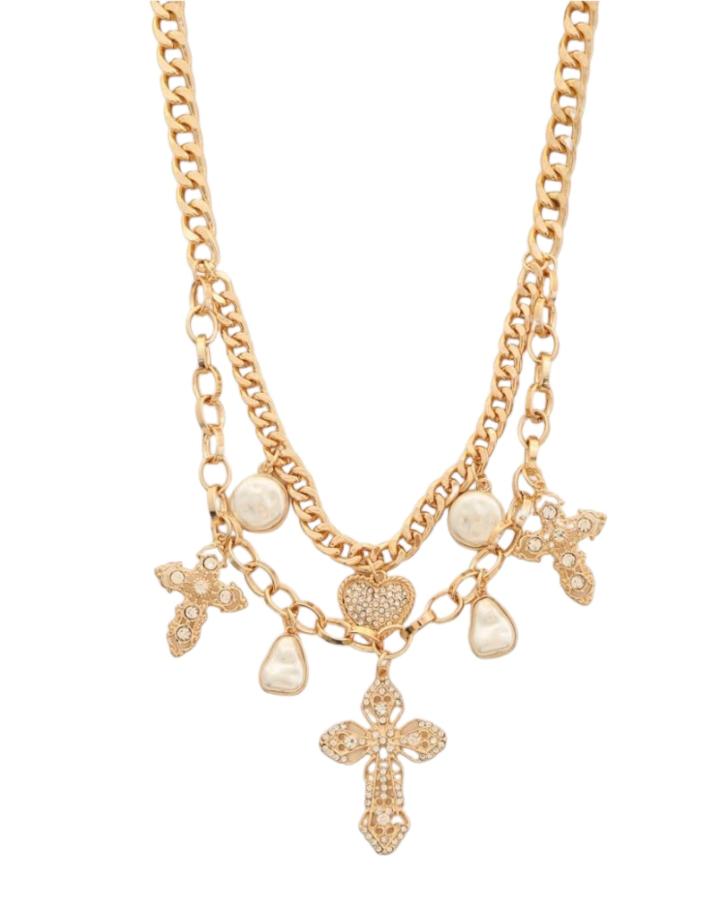 Layered Cross Charm Necklace