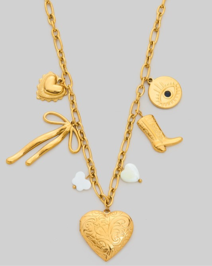 Gold Dipped Heart Locket Charm Necklace
