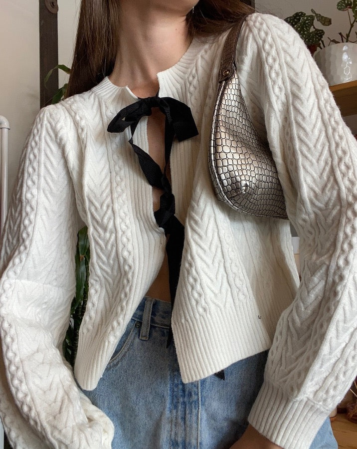 Coco White Bow Cardigan