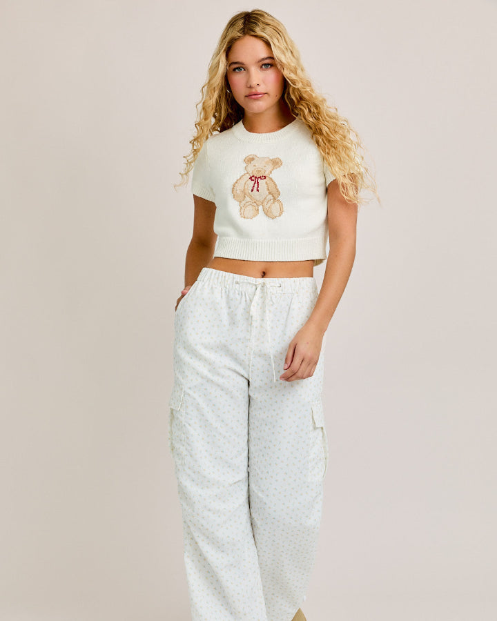 Ivory Short Sleeve Teddy Bear Top