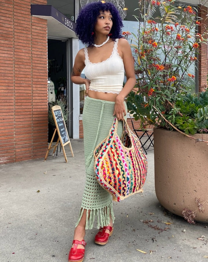 Sage Crochet Fringe Skirt