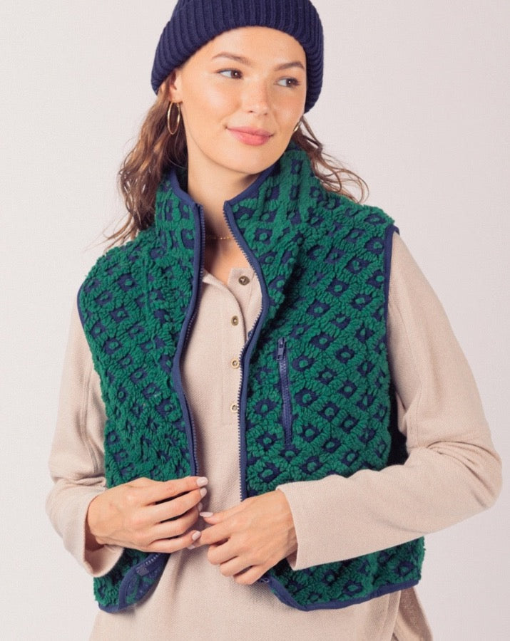 Navy Geo Fleece Vest