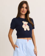 Navy Short Sleeve Teddy Bear Top
