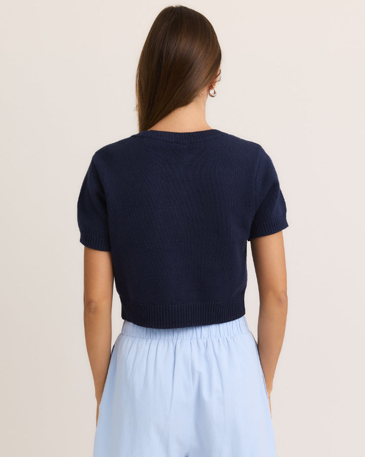 Navy Short Sleeve Teddy Bear Top