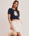 Navy Short Sleeve Teddy Bear Top