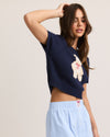 Navy Short Sleeve Teddy Bear Top