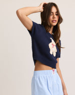 Navy Short Sleeve Teddy Bear Top