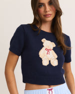 Navy Short Sleeve Teddy Bear Top