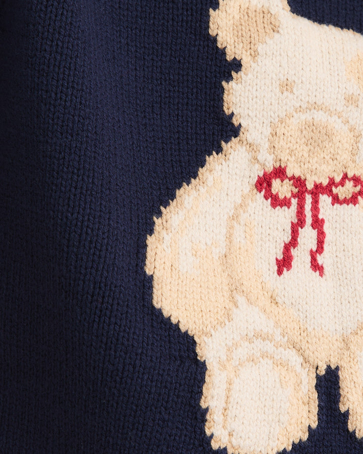 Navy Short Sleeve Teddy Bear Top