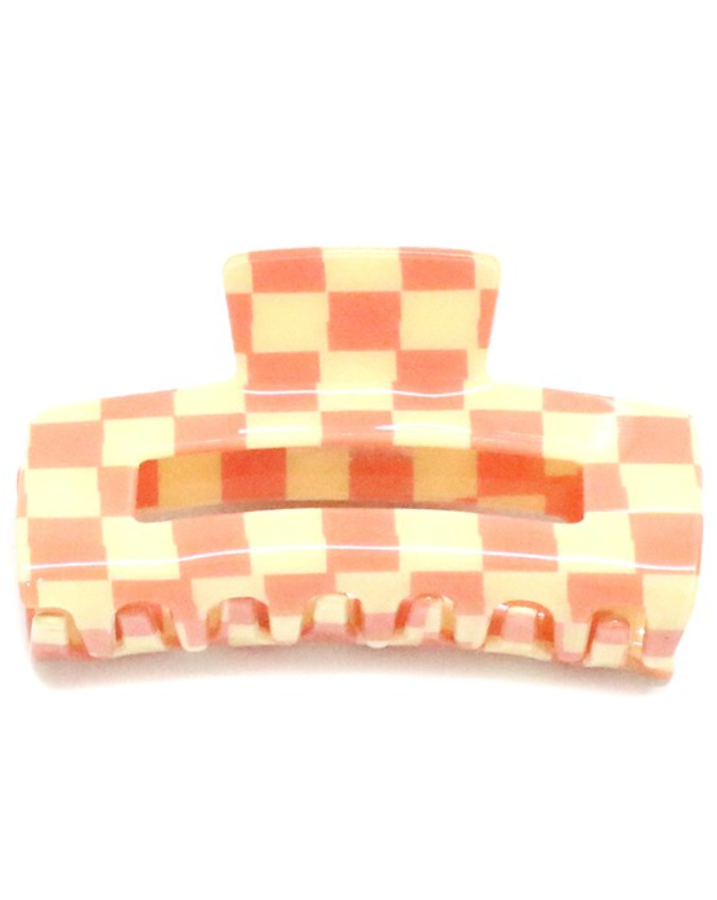 Acrylic Peach Checkered Claw Clip