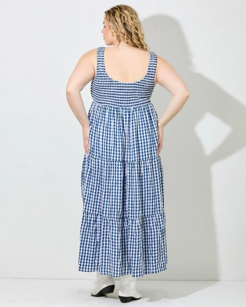 Smocked Blue Gingham Plus Maxi Dress And Then LB Smocked Blue Gingham Plus Maxi Dress And Then LB