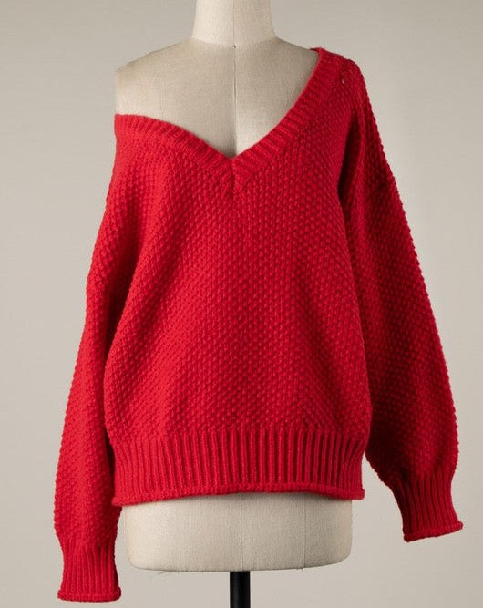 Red Kennedy V Neck Sweater
