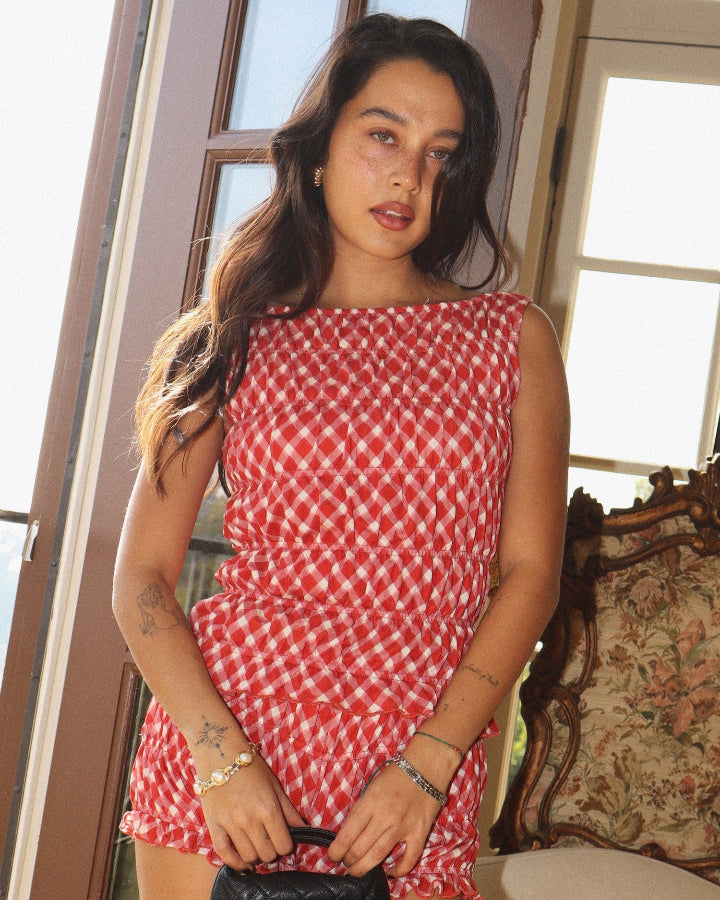 Strawberry Gingham Smocked Tank