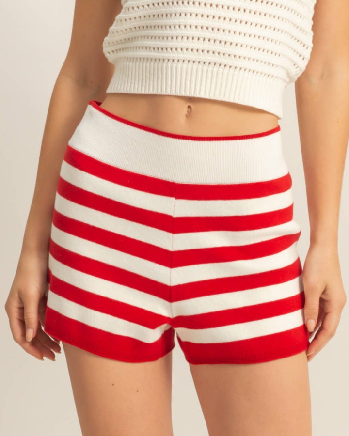 Red Striped Knitted Shorts