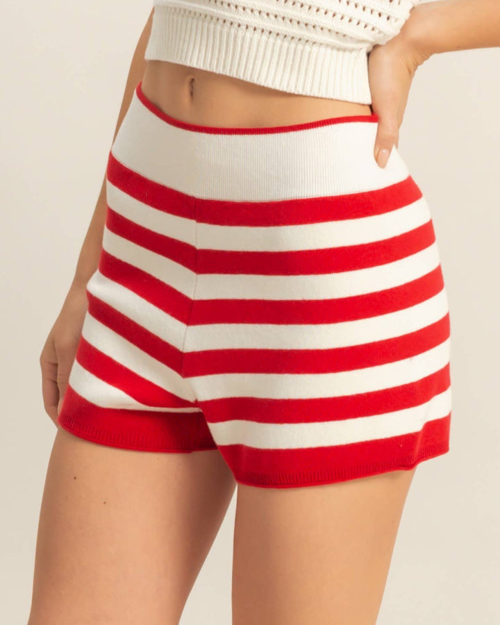 Red Striped Knitted Shorts