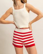 Red Striped Knitted Shorts