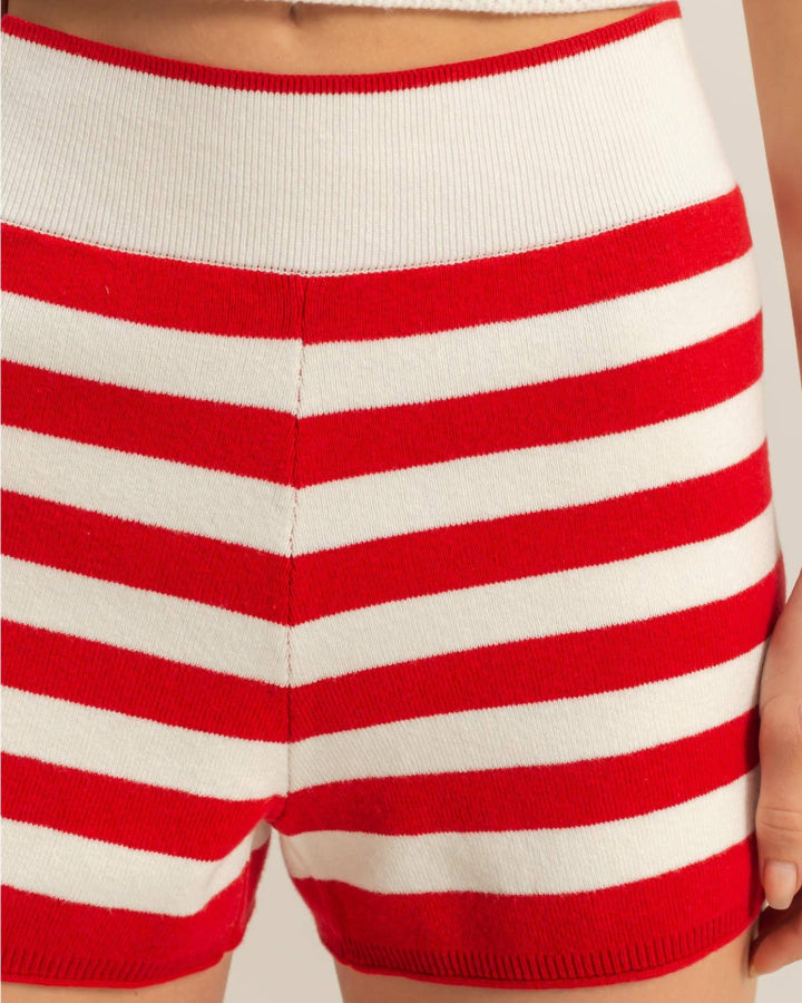 Red Striped Knitted Shorts