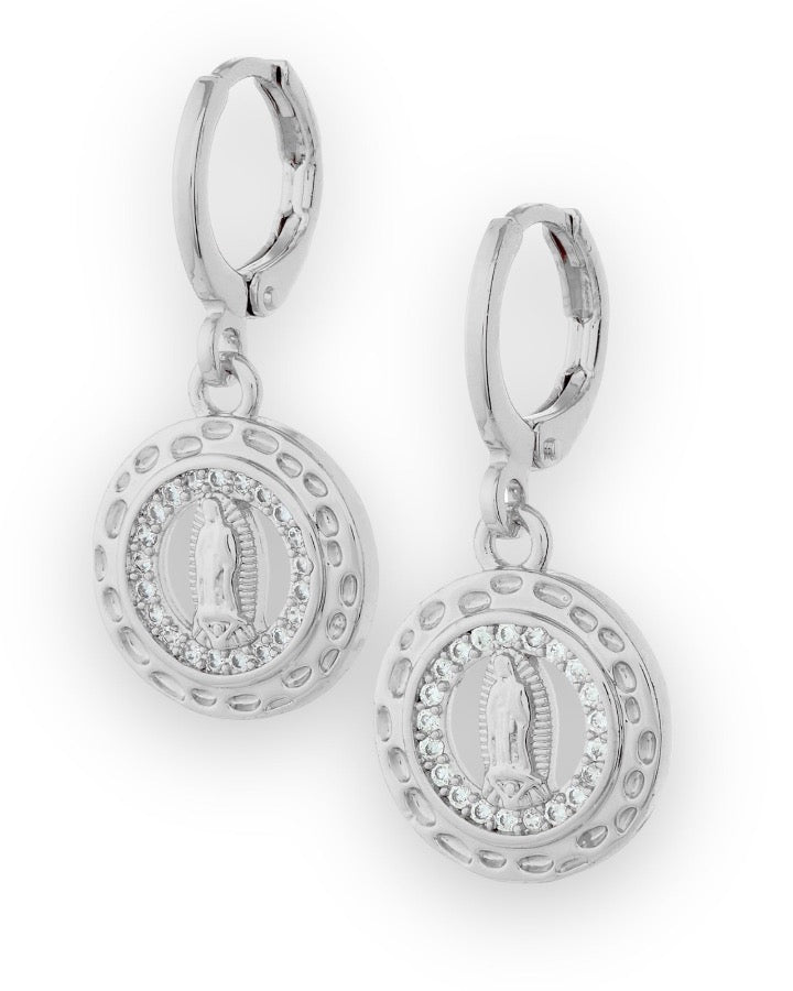 Silver Saint Charm Huggies