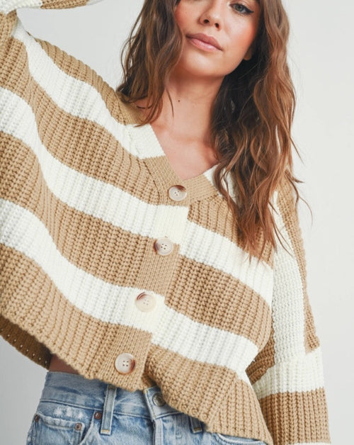 Taupe & Ivory Striped Sweater