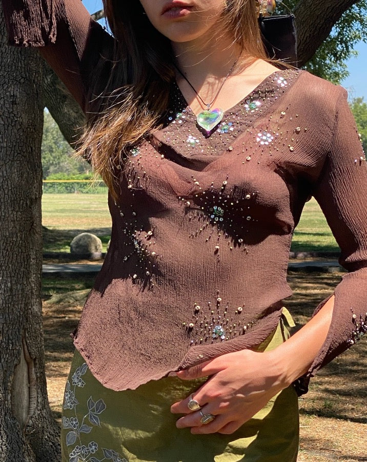 Vintage Brown Sparkle Burst Top