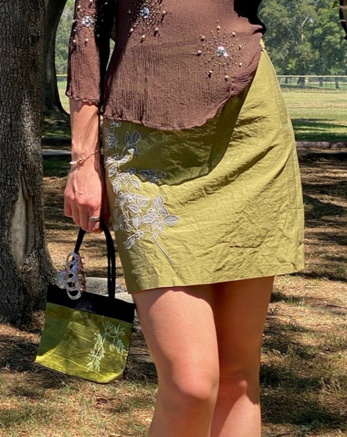 Vintage Green Floral Embroidered Mini Skirt